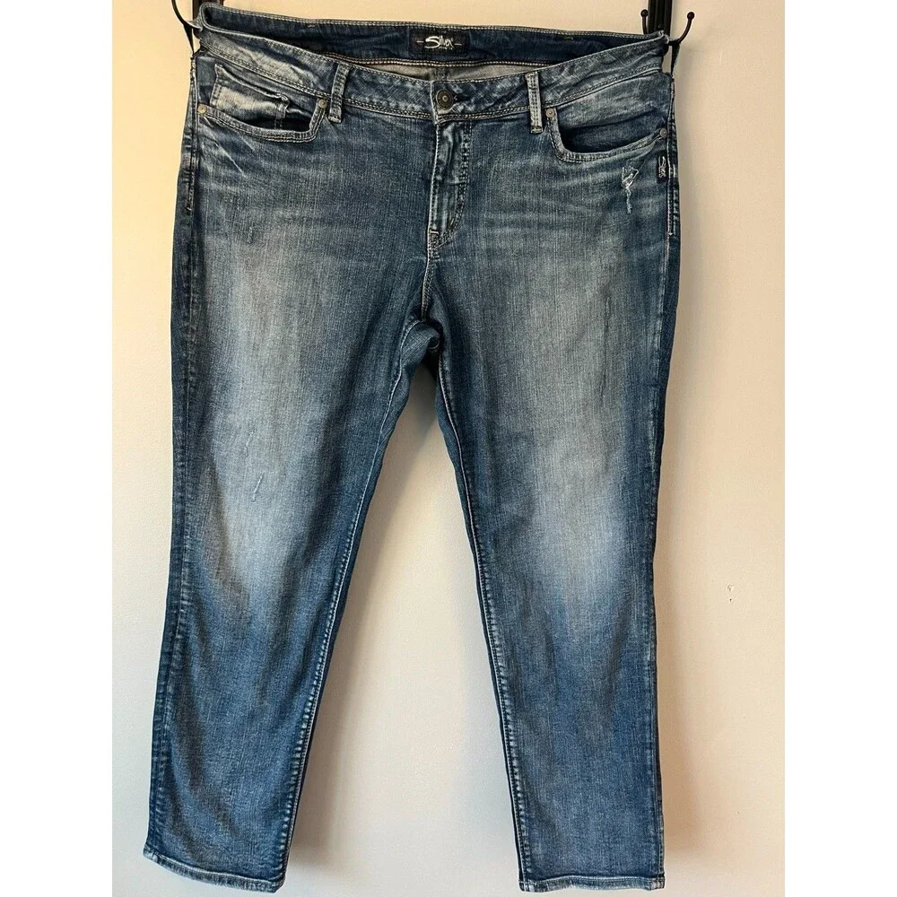 Silver Jeans Co. Sam Relaxed Fit Mid Rise Jeans Women’s Size 18 L27 Dark/Medium - Picture 1 of 7
